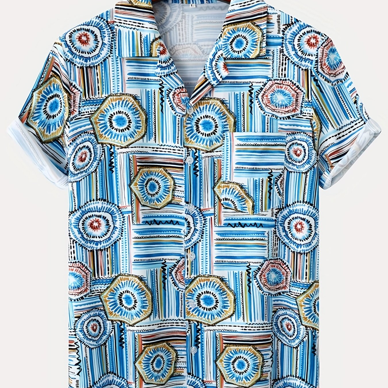 Geometric Print Men s Short Sleeve Hawaiian Shirt For Vacation