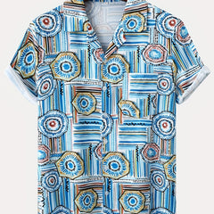 Geometric Print Men s Short Sleeve Hawaiian Shirt For Vacation