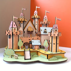 DIY 3D Wooden Puzzle Castle Kit for Kids and Adults