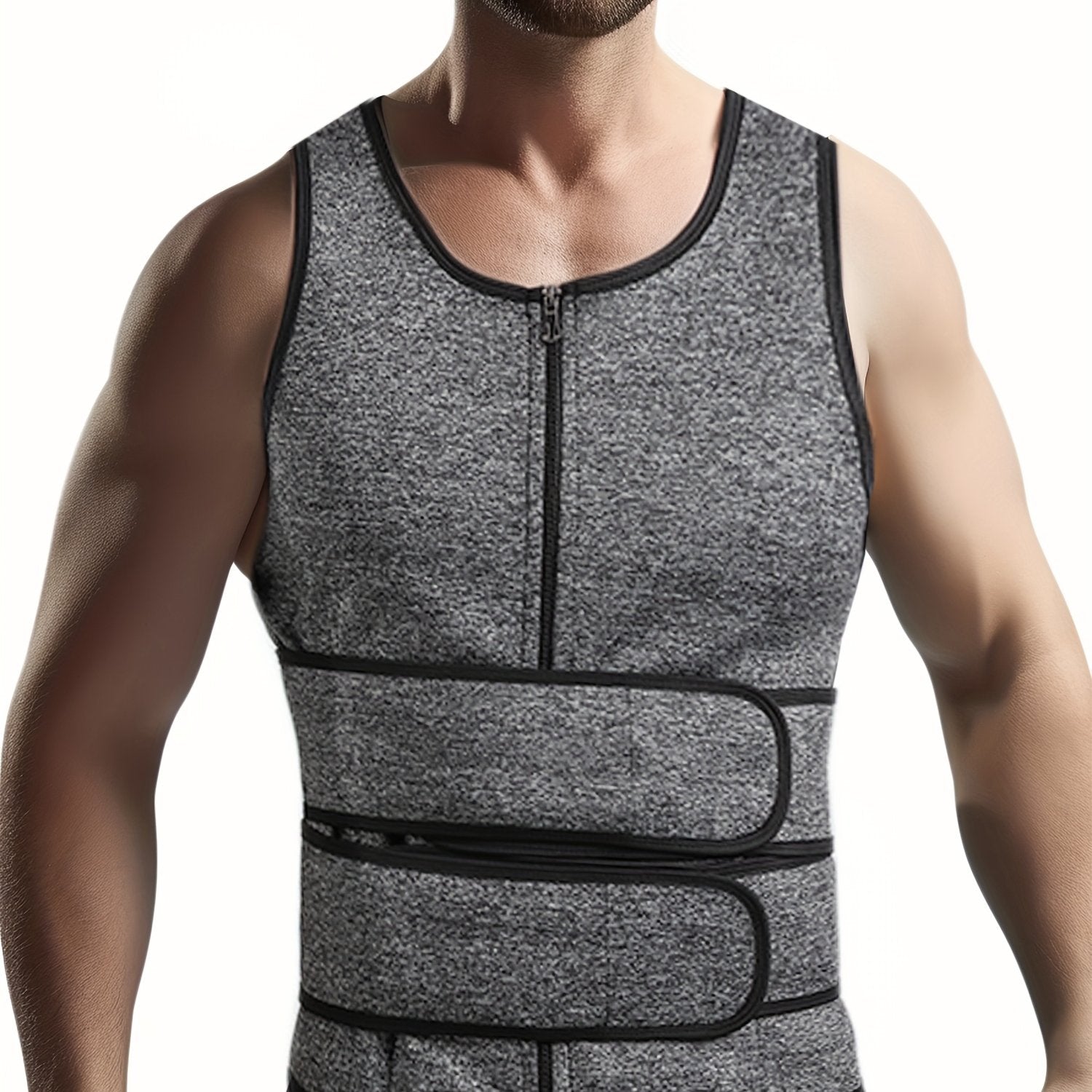 Men's Sweat Sauna Vest with Compression Waist Belts and Back Support