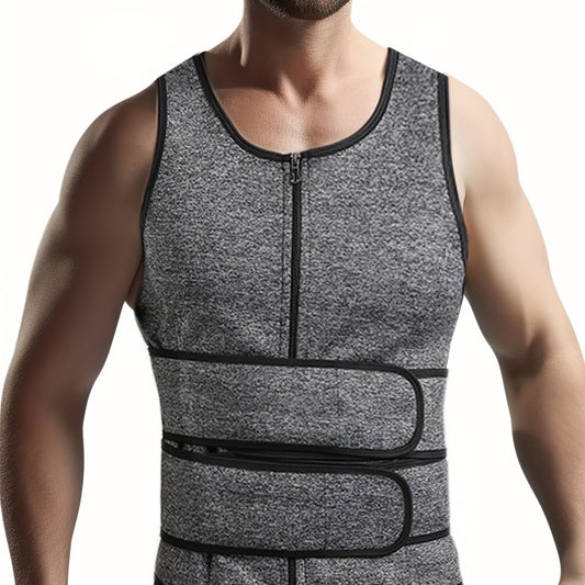 Men's Sweat Sauna Vest with Compression Waist Belts and Back Support