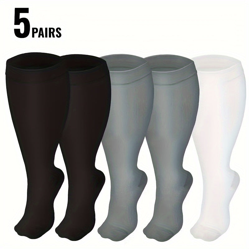 5 Pairs Plus Size Compression Socks For Women & Men Circulation 15 20 MmHg