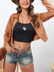 Vintage Solid Crop Jacket Long Sleeve
