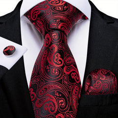 DiBanGu Men's Wine Red Paisley Tie Set for Wedding