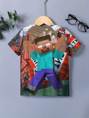 Kids Pop Block Graphic Tees Stylish Boys And Girls 3D Print Casual T shirt