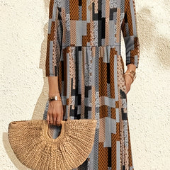 Geometric & Floral Print Half Sleeve Dress