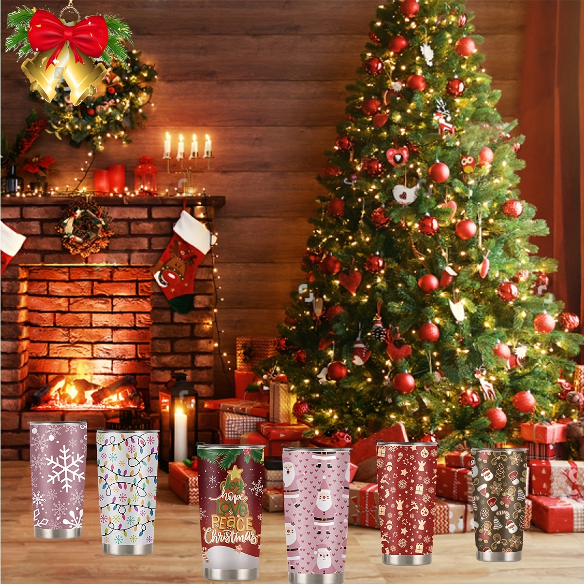 Christmas Printed Stainless Steel Tumbler 590ml with Straw