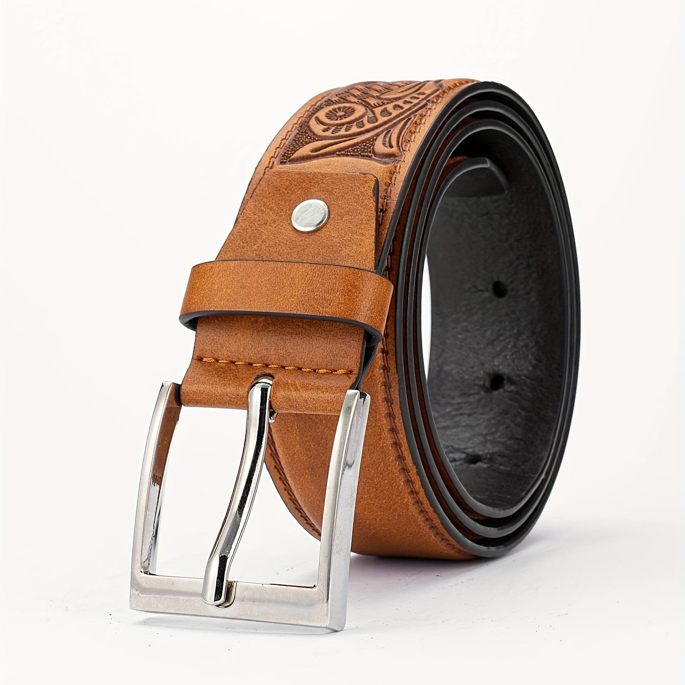 Alloy Buckle PU Striped Belt for Men