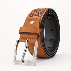 Alloy Buckle PU Striped Belt for Men