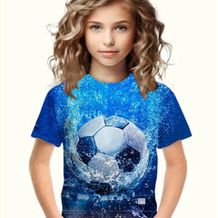 Football Graphic Crew Neck Short Sleeve T shirt For Girls Boys