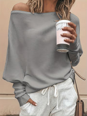 Off Shoulder Pullover Sweater Long Batwing Sleeve for Spring/Fall