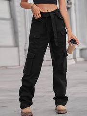 Baggy Cargo Pants Loose Fit Non Stretch With Belt Jeans