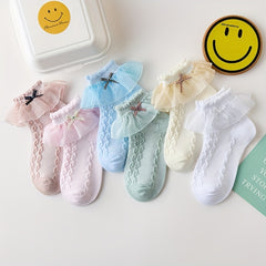 6 Pairs Girls Cotton Blend Ruffle Lace Short Crew Socks for Spring