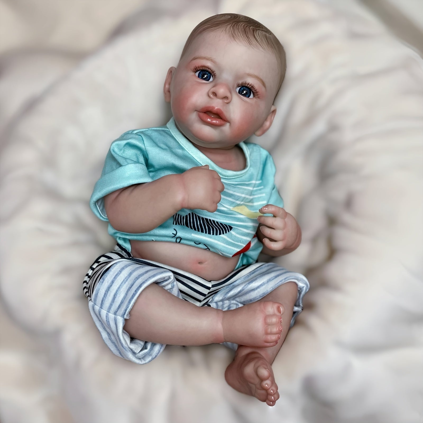 19" Detailed Baby Boy Reborn Doll Full Body Vinyl Painted Hair