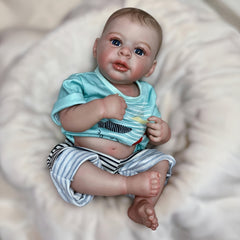 19" Detailed Baby Boy Reborn Doll Full Body Vinyl Painted Hair