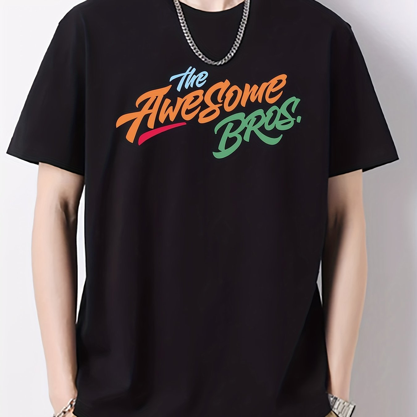 Cotton Letter Print Men's Graphic Crew Neck Active T shirt
