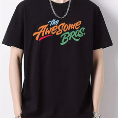 Cotton Letter Print Men's Graphic Crew Neck Active T shirt