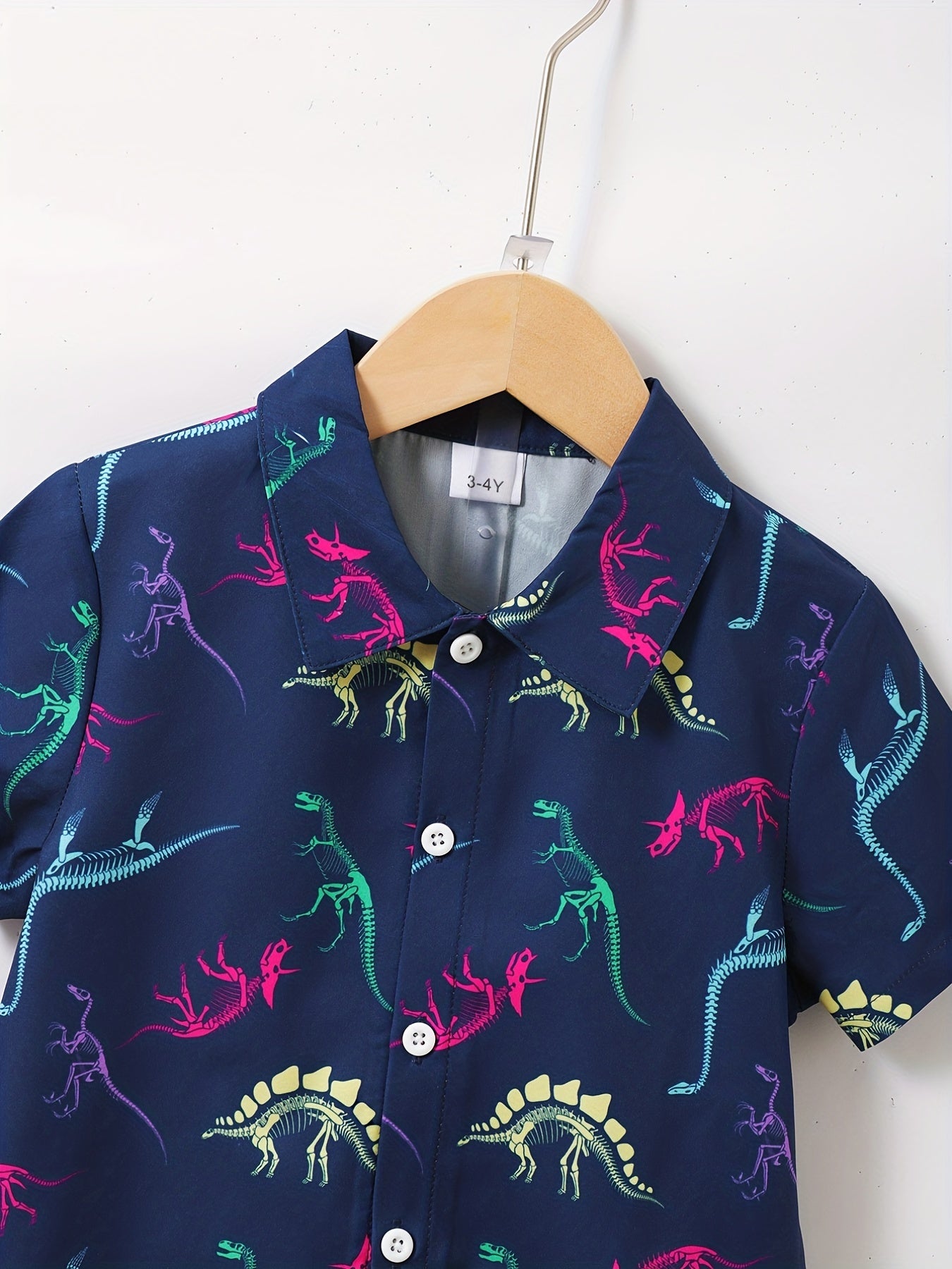 Boys Dinosaur Print Short Sleeve Shirt & Shorts Set for Summer
