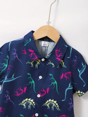 Boys Dinosaur Print Short Sleeve Shirt & Shorts Set for Summer