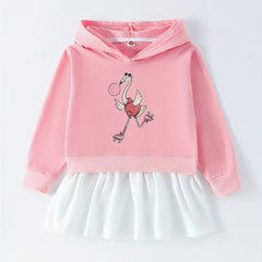 Toddler Girls Cartoon Animal Hooded Dress Comfy Casual Sweatshirt Dresses