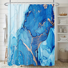 4pcs Waterproof Marble Shower Curtain Set with Non Slip Mat & Rug