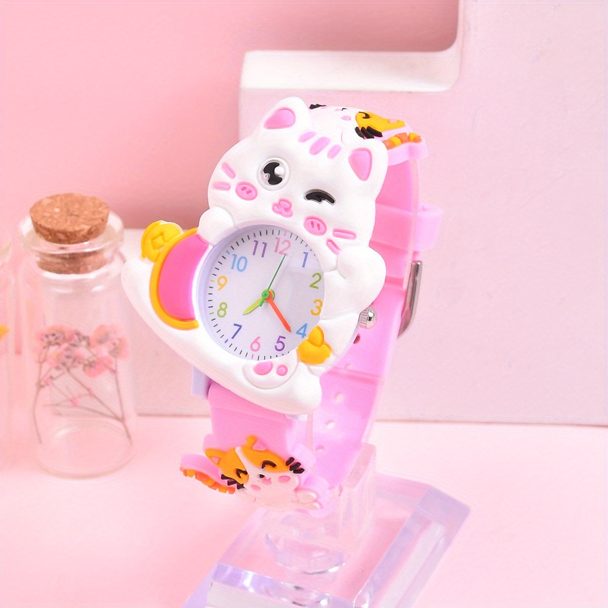 Girls Analog Watch Soft Pastel Pink Yellow Quartz Movement