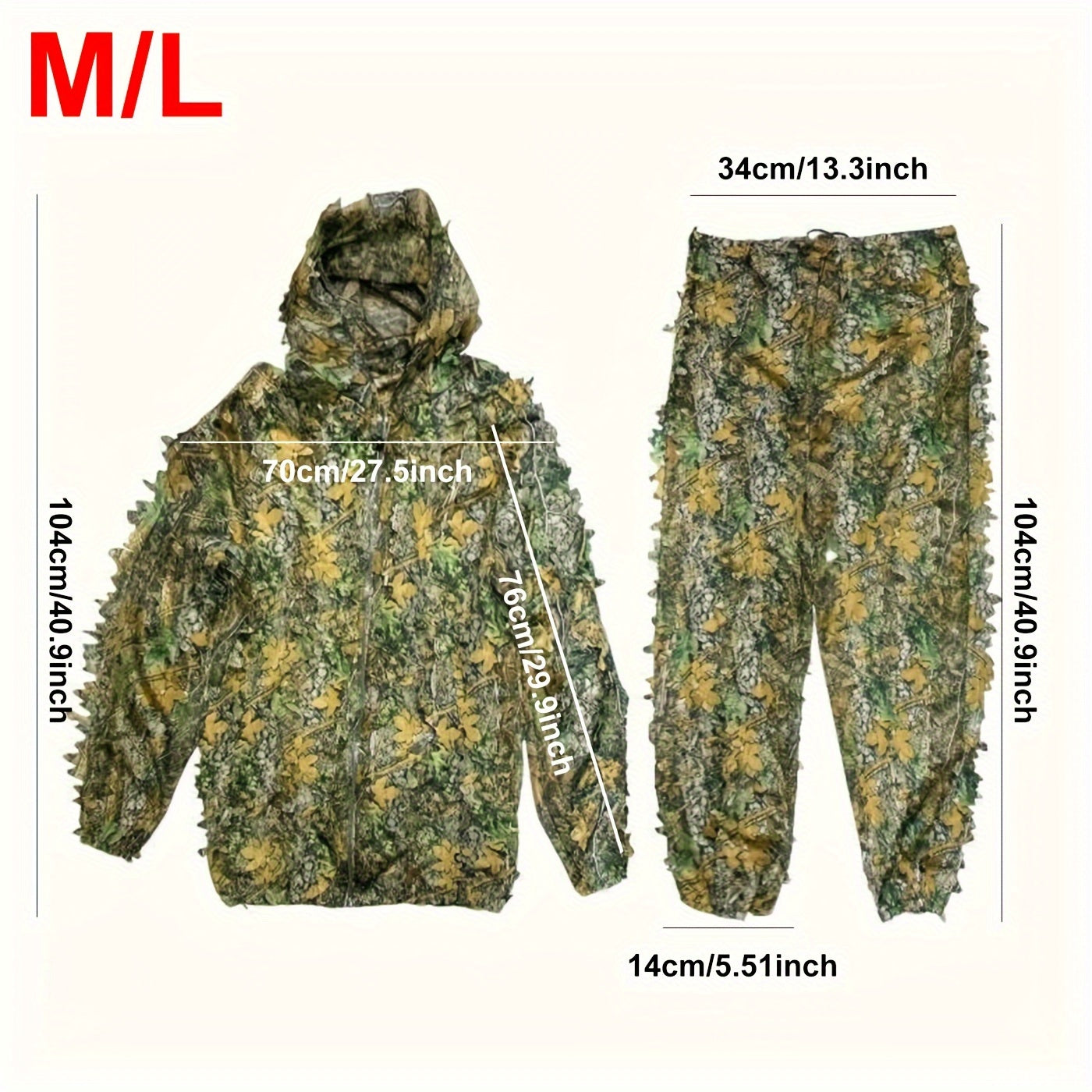 Lightweight Camo 3D Leafy Suit w/ Hood - Stay Hidden & Comfortable Outdoors