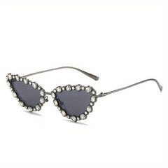 Rhinestone Cat Eye Sunglasses Gradient Metal Glasses UV400