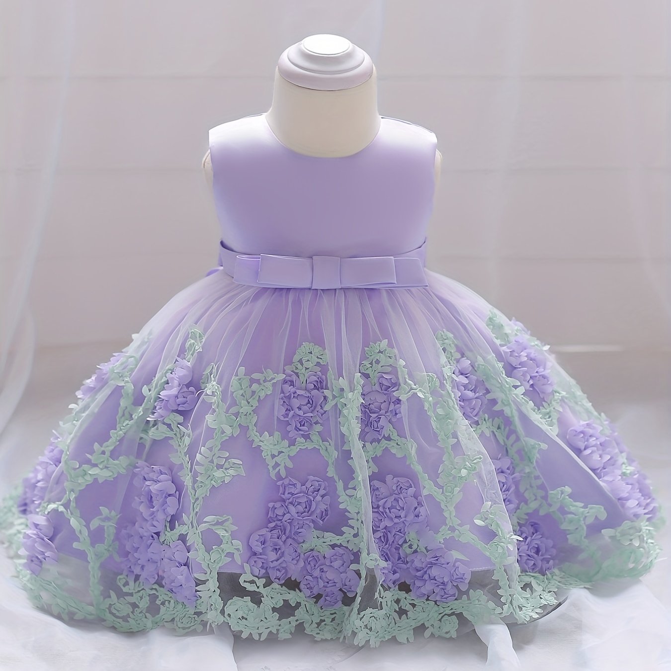 Baby Girls Floral Embroidery Mesh Sleeveless Princess Dress