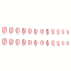 24pcs Glitter French Tip Press On Nails Short Square Acrylic Nails