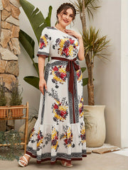 Floral Print Maxi Dress with Belt