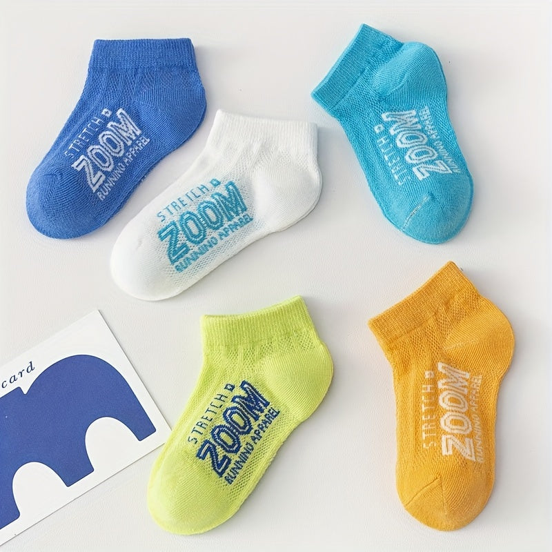 5 Pairs Boys Cotton Blend Ankle Socks Breathable Lightweight Mesh Comfortable