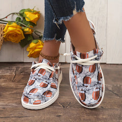 Women's Rugby Pattern Canvas Shoes Lightweight Casual Flats Low Outdoor Walking