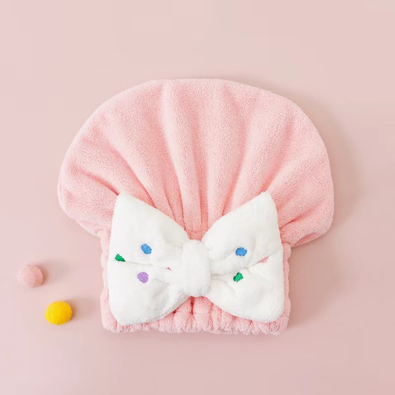 Kids Shower Cap Bow Dry Hair Coral Fleece Towel Cap