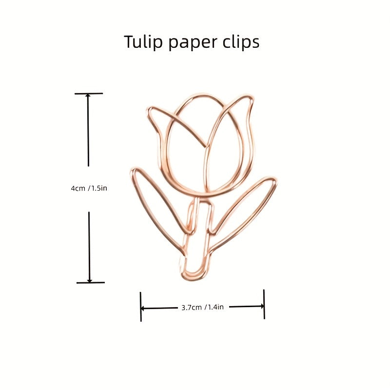 20pcs Rose Tulip Paper Clips Flower Bookmarks for Home & Office