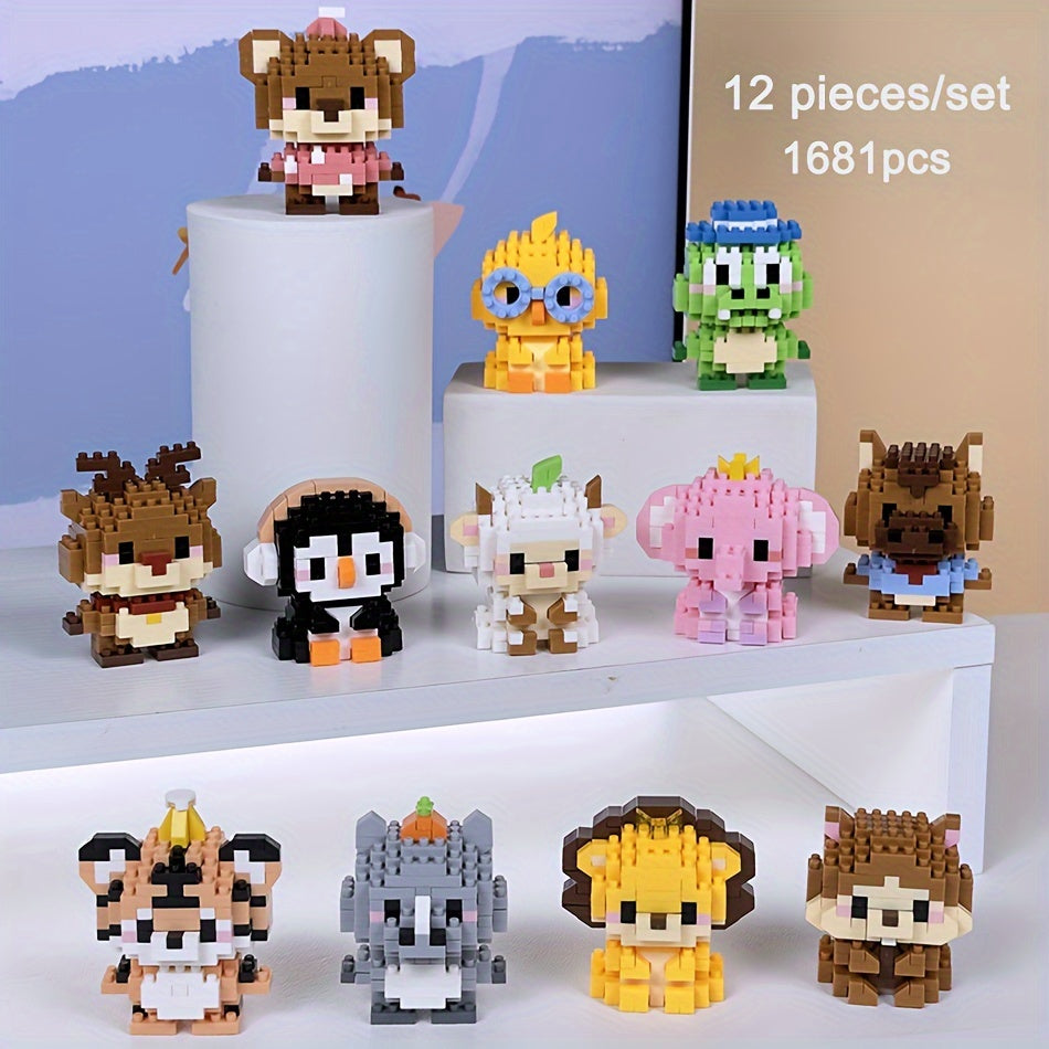 12pcs Mini Animal Building Blocks Set - Lion Elephant Goat Chicken