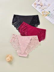 3-Pack Women's Plus Floral Lace High Waist Briefs Set