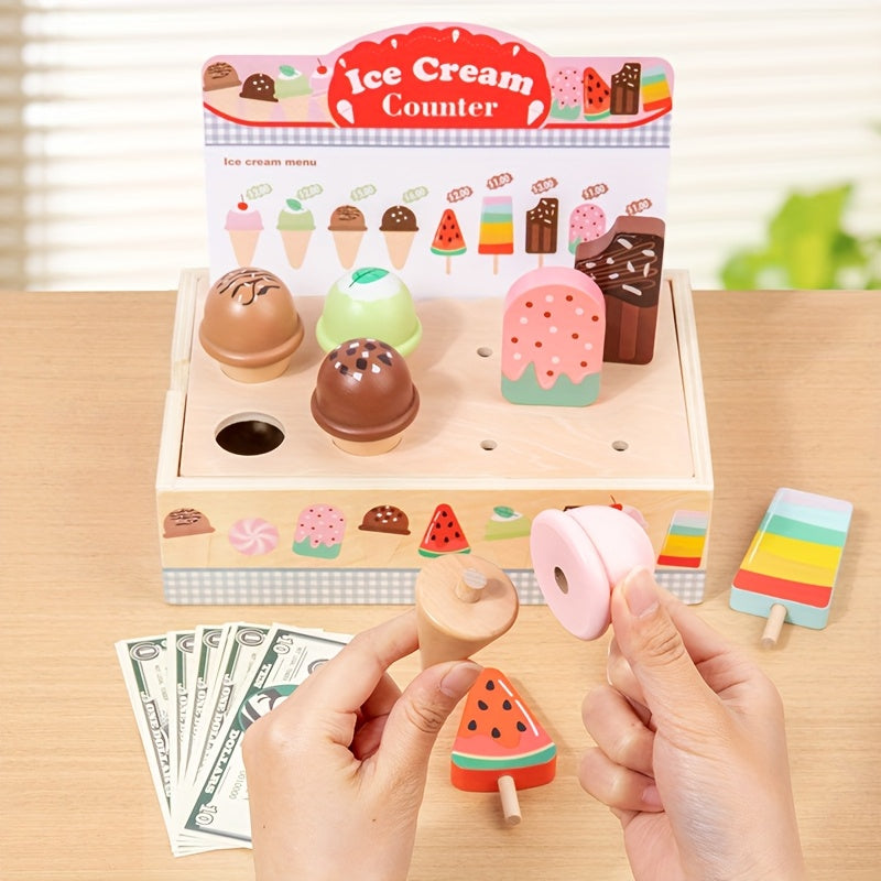 Wooden Ice Cream Shop Playset with Play Money