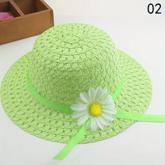 Girls Floral Straw Sun Hat Lightweight Sunscreen Breathable Cap for Kids