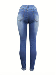 Mid Stretch Distressed Denim Pants Slim Fit