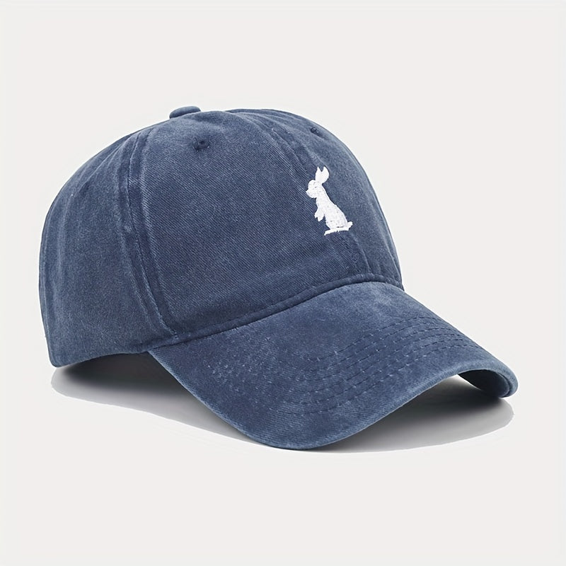 Bunny Embroidery Baseball Cap Cartoon Rabbit Washed Distressed Dad Hats