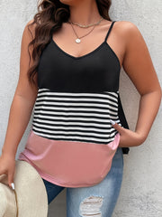 Colorblock Stripe Print V Neck Cami Top