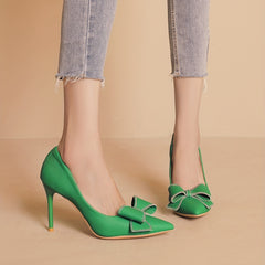 Bowknot Stiletto Heels Point Toe Pumps Versatile Dress Shoes