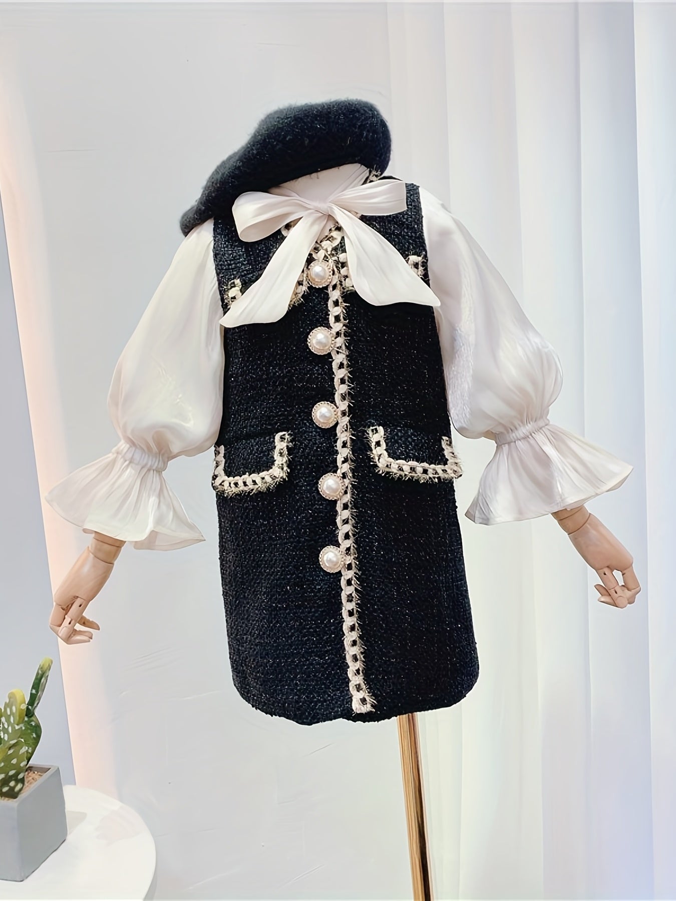 Kid Girls Tweed Knit Stitching Princess Suit Dress