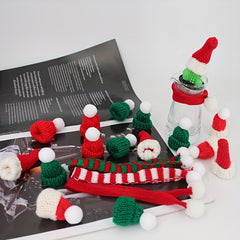 6pcs Mini Christmas Santa Knitted Hat Scarf Set DIY Craft Art