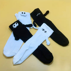 4 Pairs Hand In Hand Socks, Cartoon Eyes Decor Women's Stockings