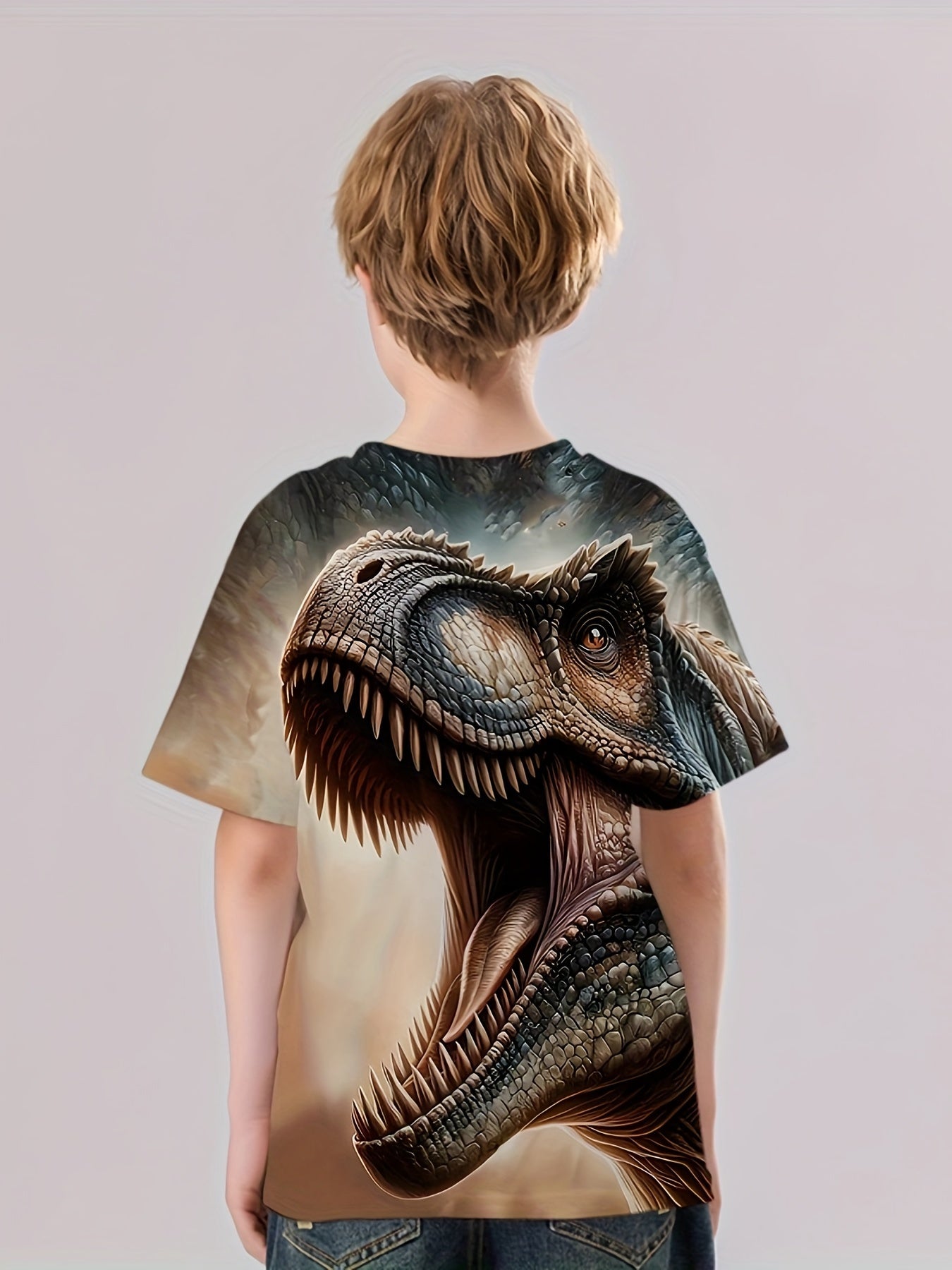 Roaring T Rex 3D Print Boy's Tee Short Sleeve Crew Neck Sports T-shirt