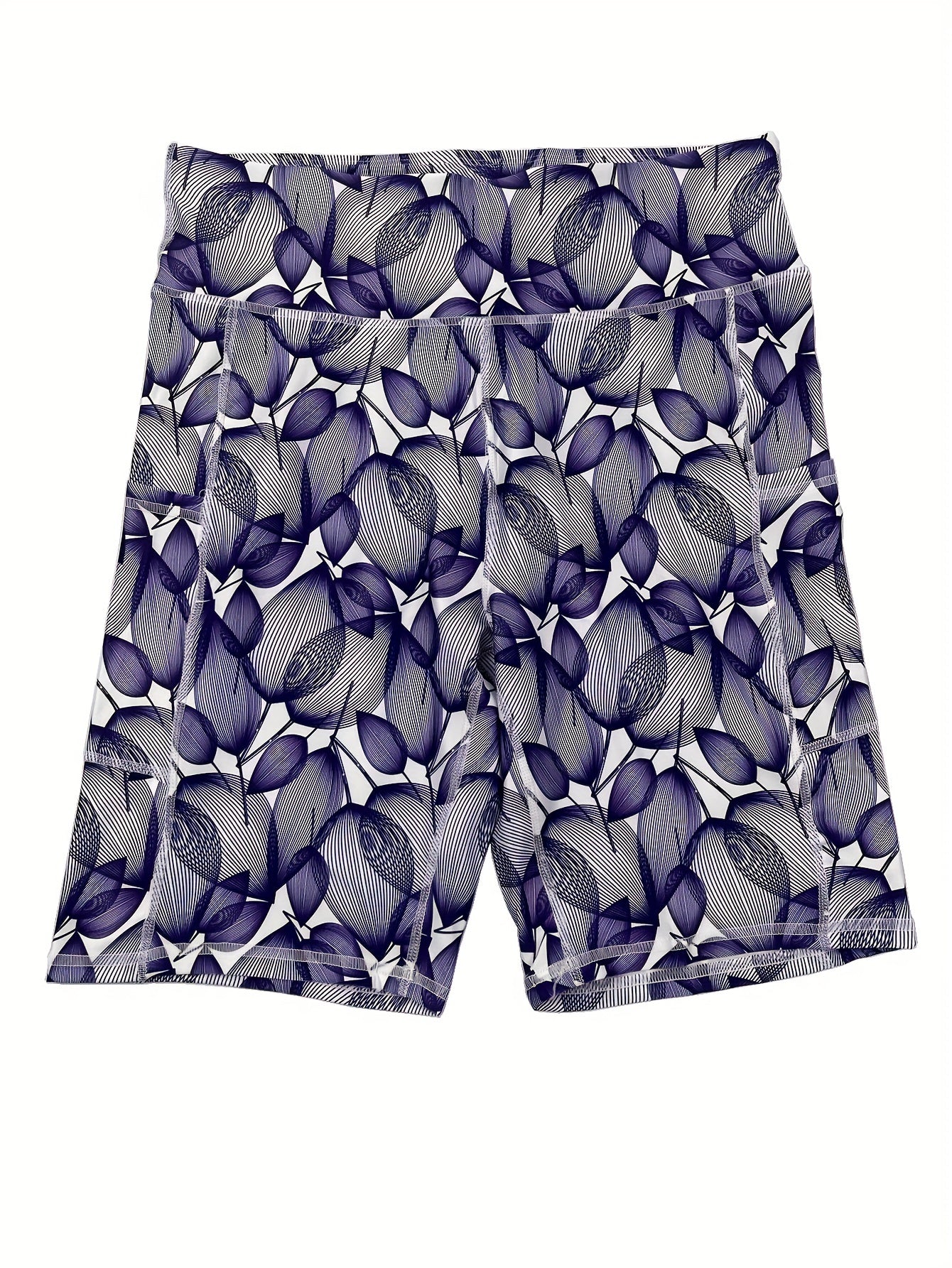 Leopard Print Tummy Control Gym Shorts with Pockets
