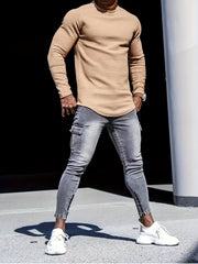 Men's Casual Round Neck Long Sleeve T-Shirt Pullover Top