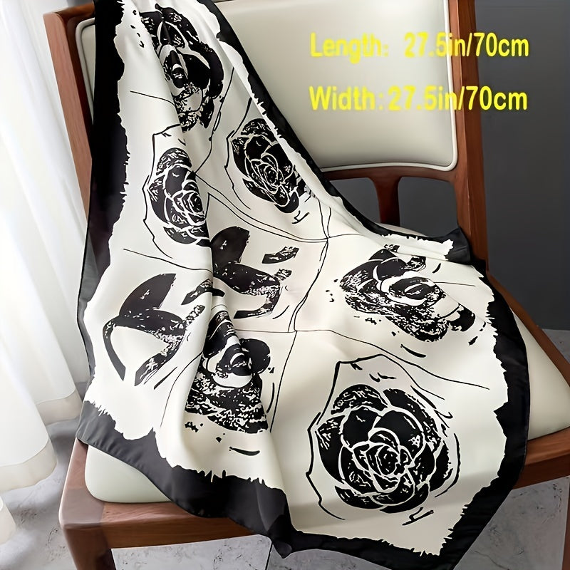 Camellia Print Silk Shawl Square Scarf